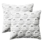 Sm:)e Embroidered Goost Plush Faux Fur Jacquard Halloween Throw Pillow Cover 18x18 Inch White, Set of 2 Silky Soft Cushion Case for Sofa Couch