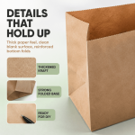 100 Pack Paper Kraft Paper Bags,Heavy Duty Large Grocery Brown Bag,14x10.5x6.5 Inch Bags for Storage,Take out,Shopping,Sacks - Image 4